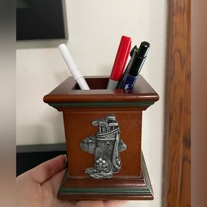 Vintage golf wooden pen holder desk